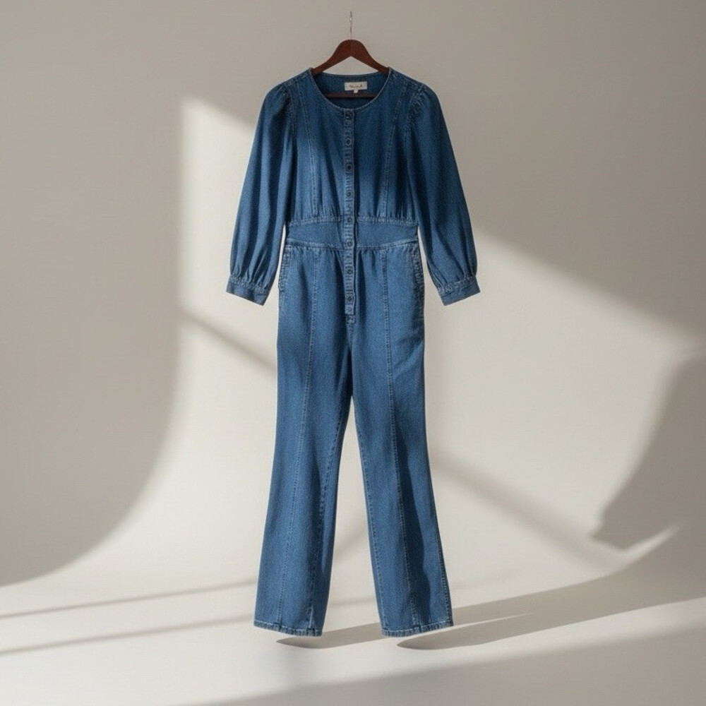 Madewell Denim Straight Leg Button Front Jumpsuit Blue Size 2